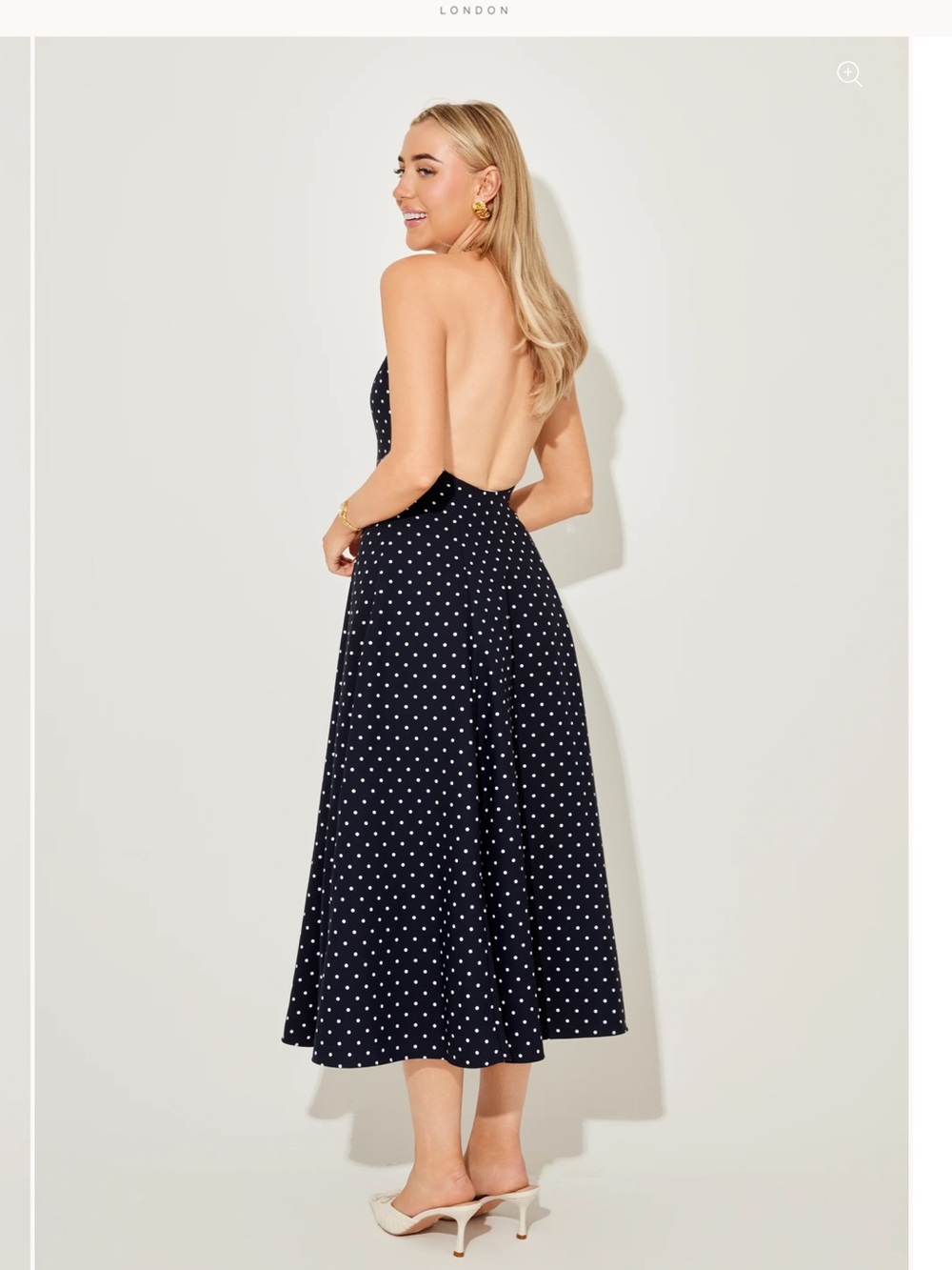 Polka Dot Backless Midi Dress - Black/White